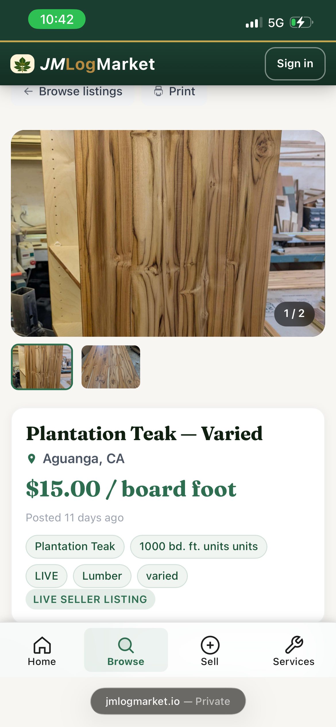 Viewing a listing on iPhone — Plantation Teak Varied