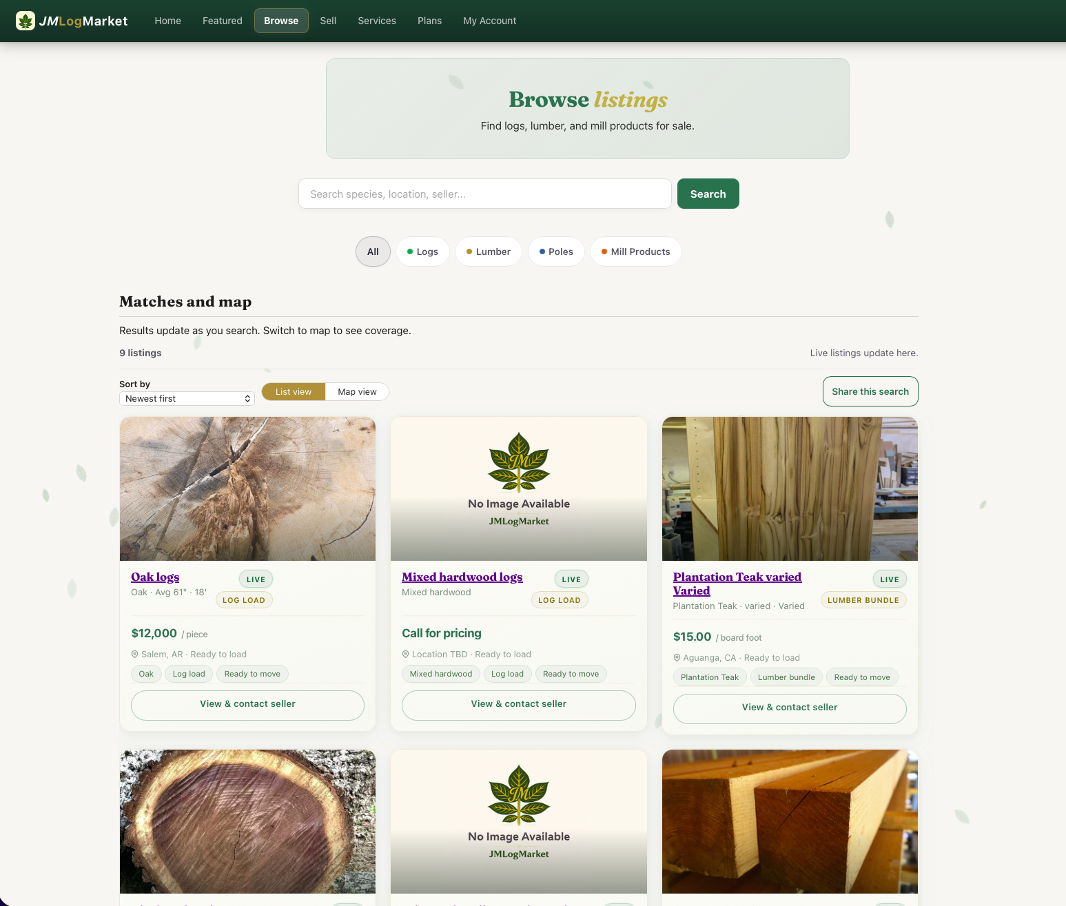 Browse listings page on desktop