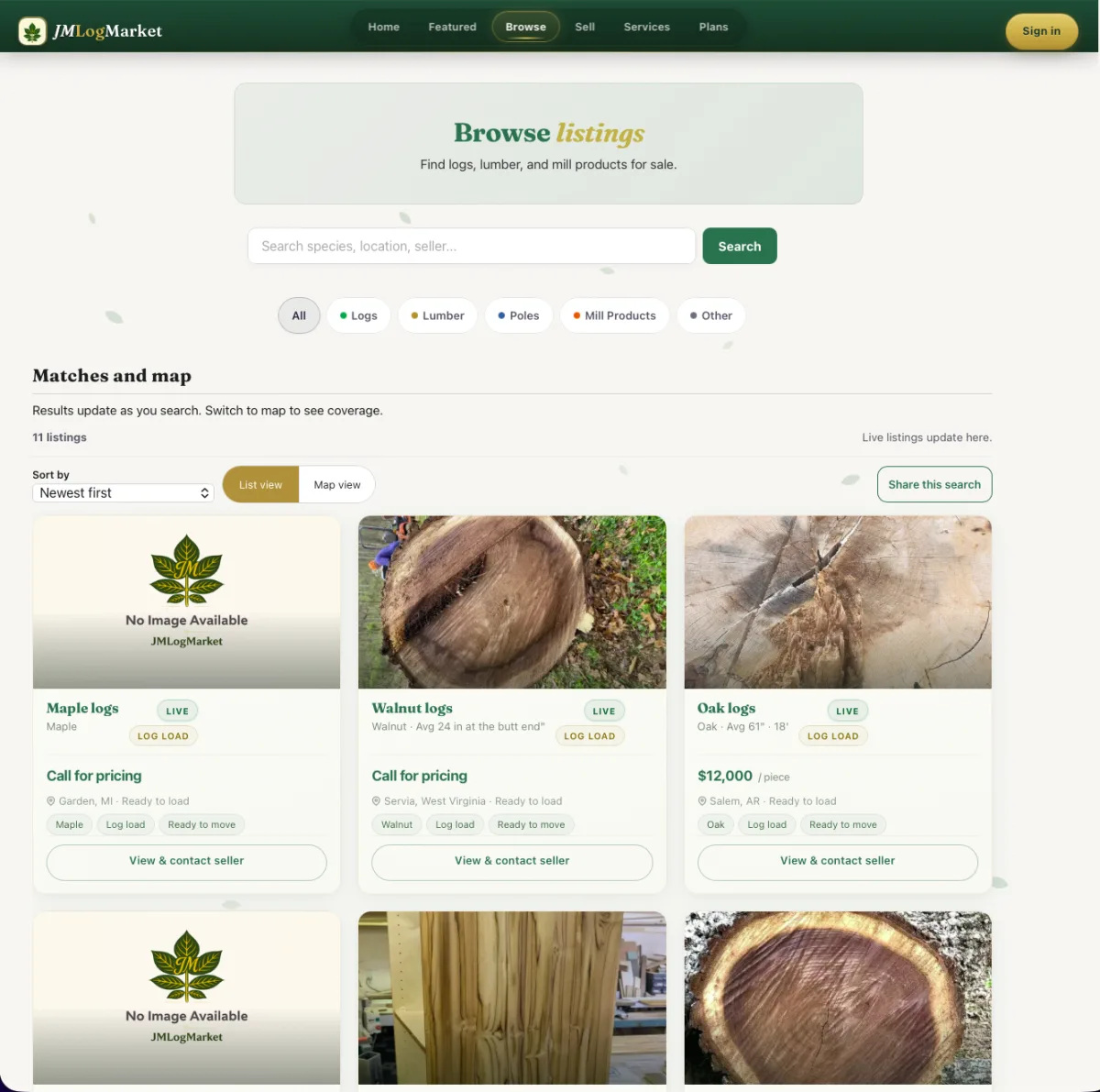 Browse listings on JMLogMarket