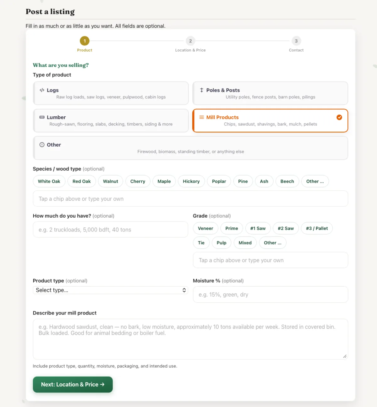Build a listing on JMLogMarket