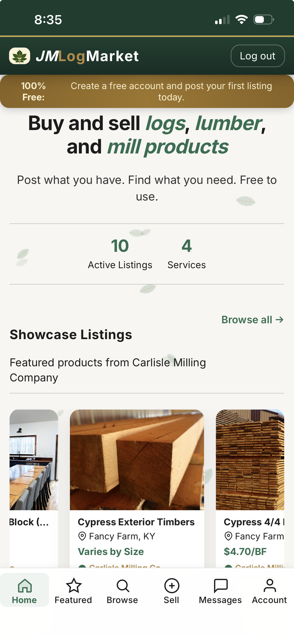 JMLogMarket mobile homepage